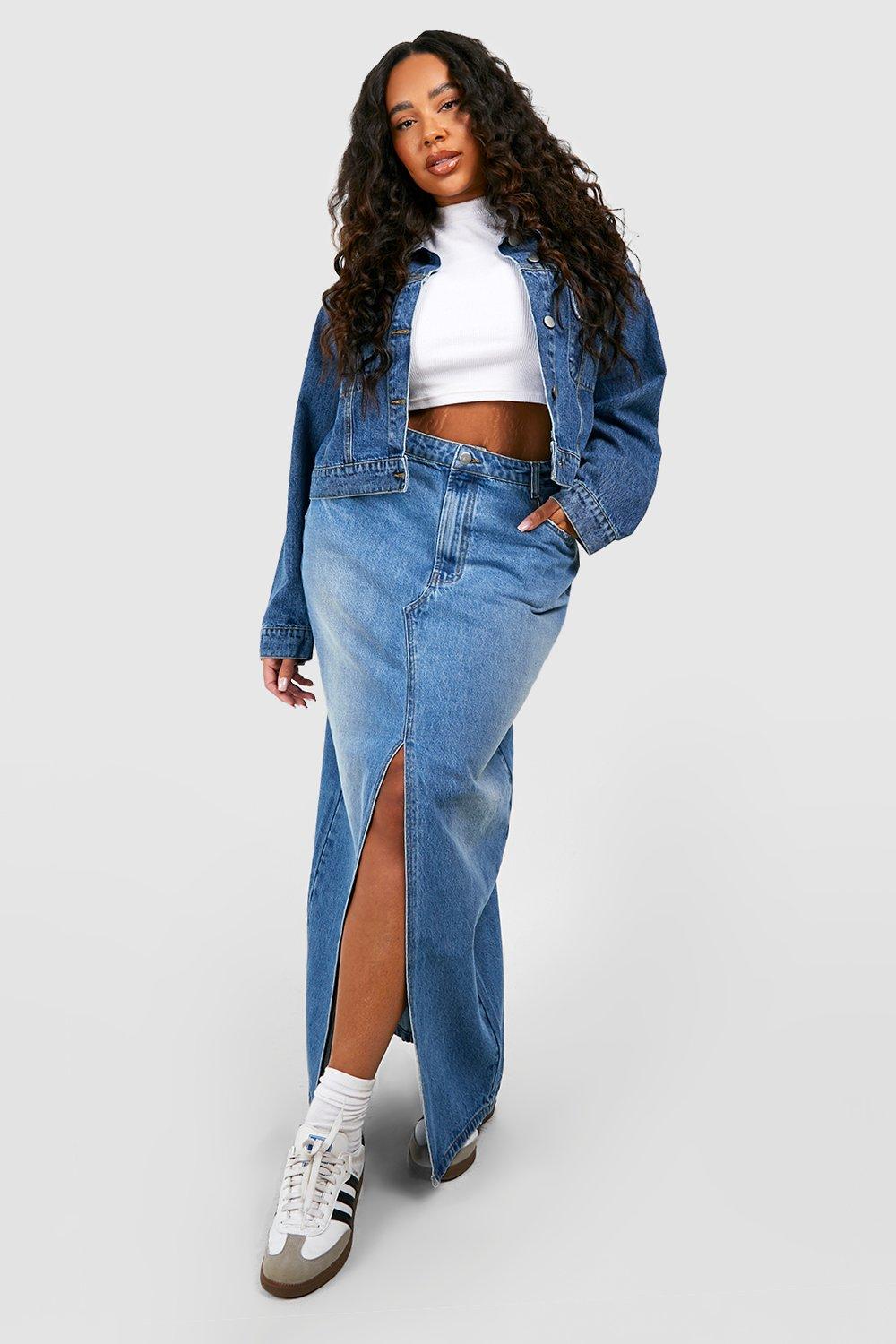 Denim skirt hotsell outfits plus size